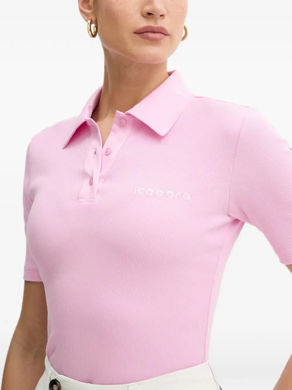 Iceberg logo-embroidered ribbed-knit polo shirt Roze