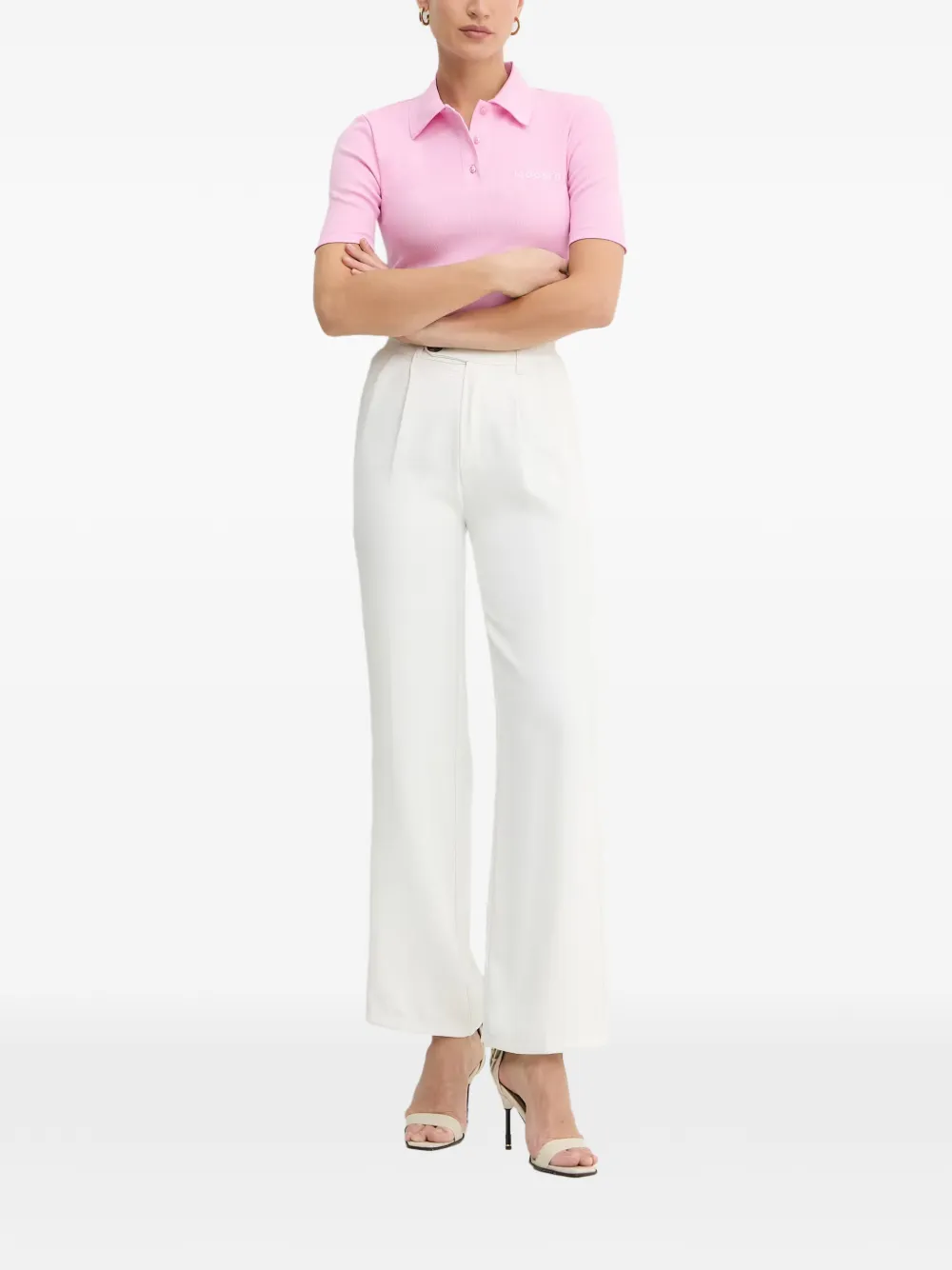 Iceberg logo-embroidered ribbed-knit polo shirt Roze