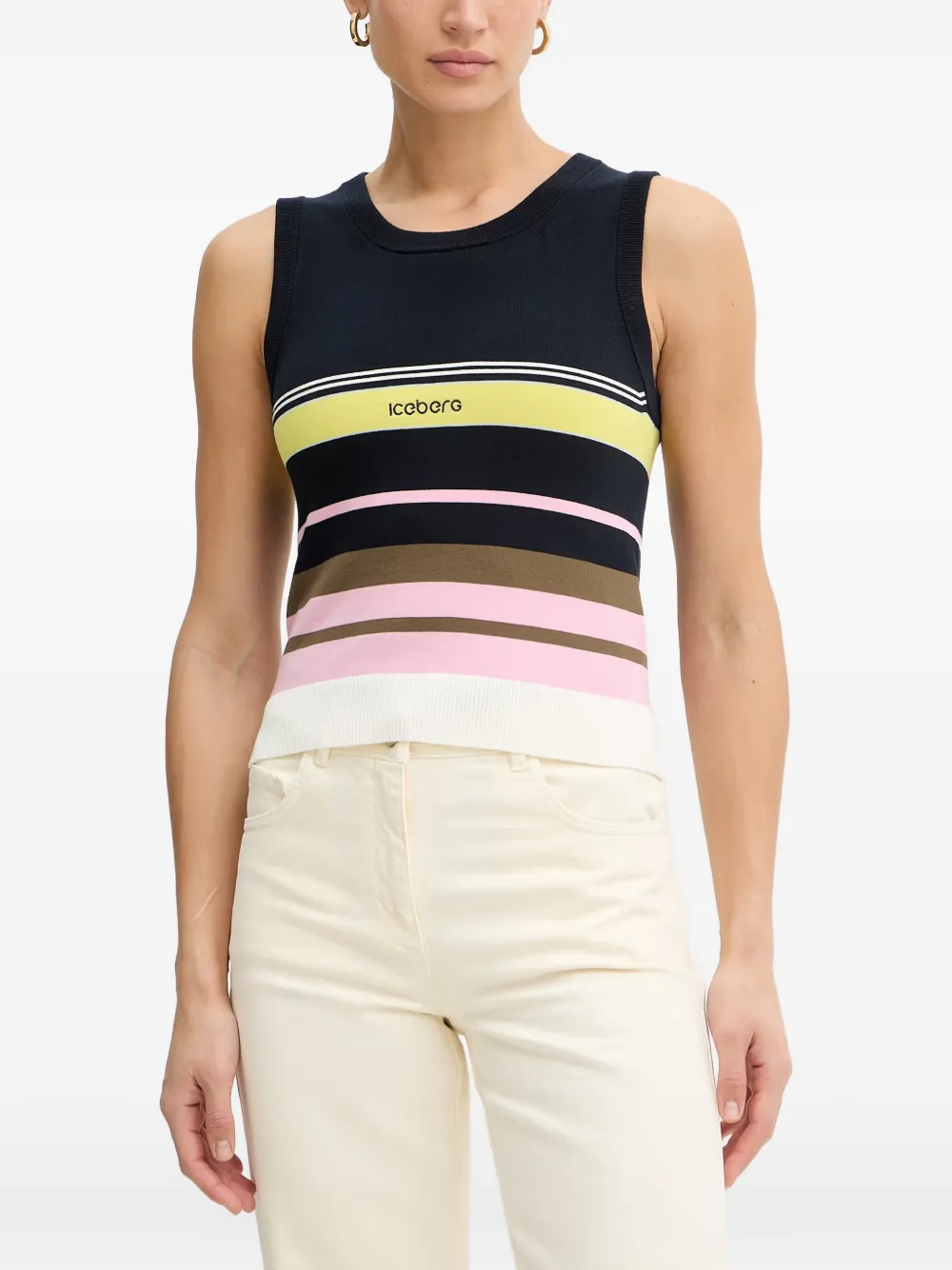 Iceberg logo-embroidered striped tank top - Nero