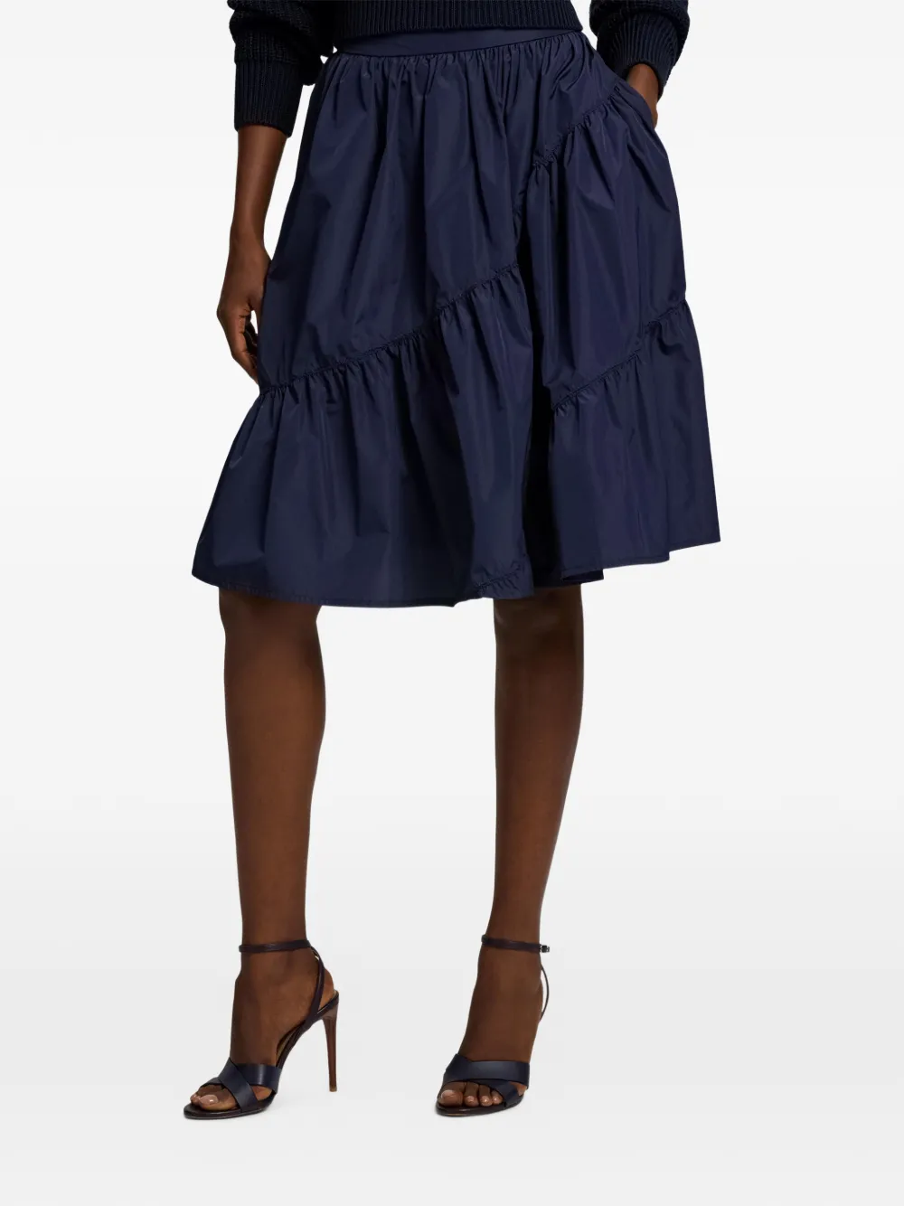  Ralph Lauren Collection Kyle Diagonal-seam Shirred Midi Skirt - Blue 