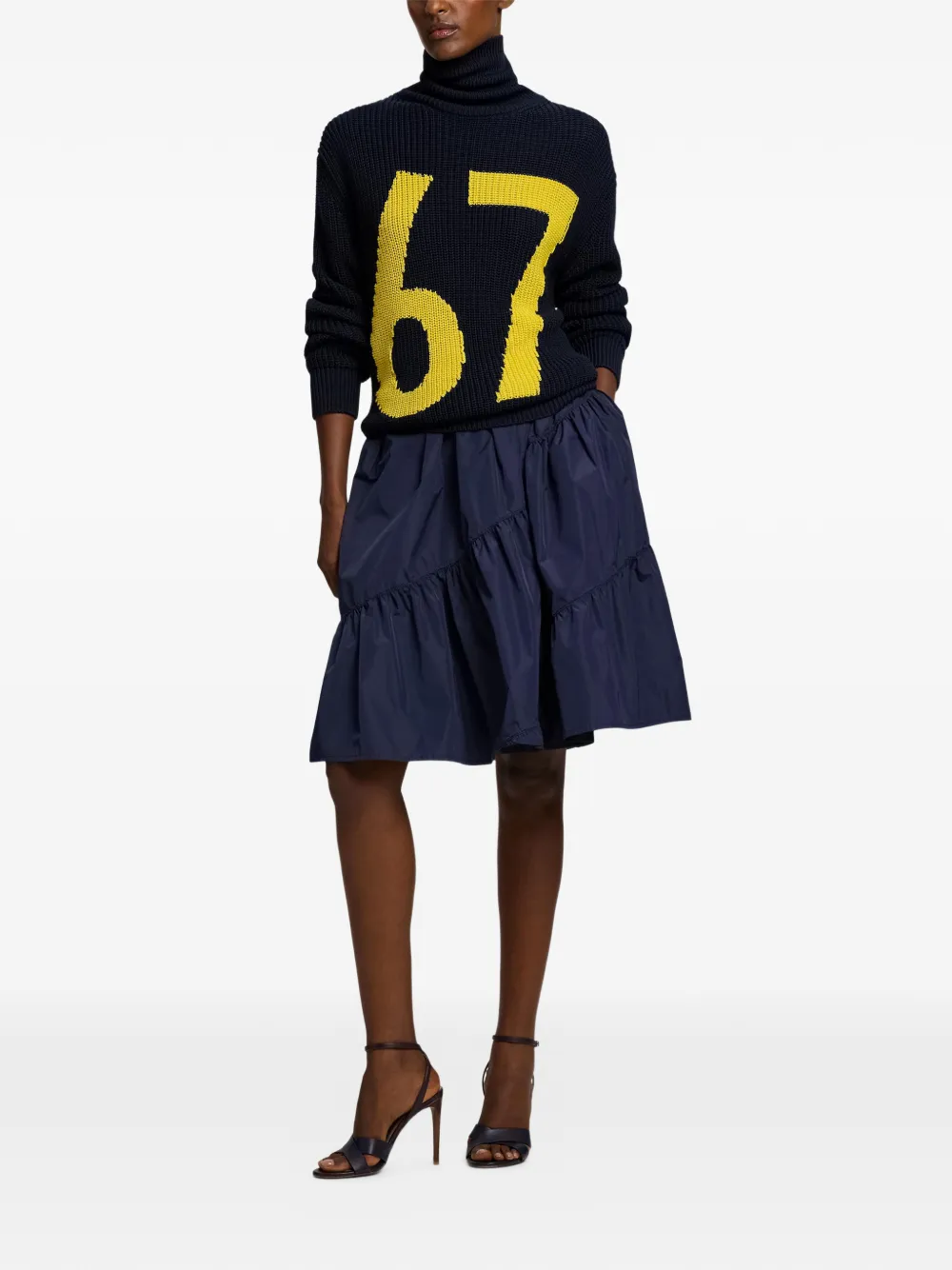  Ralph Lauren Collection Kyle Diagonal-seam Shirred Midi Skirt - Blue 