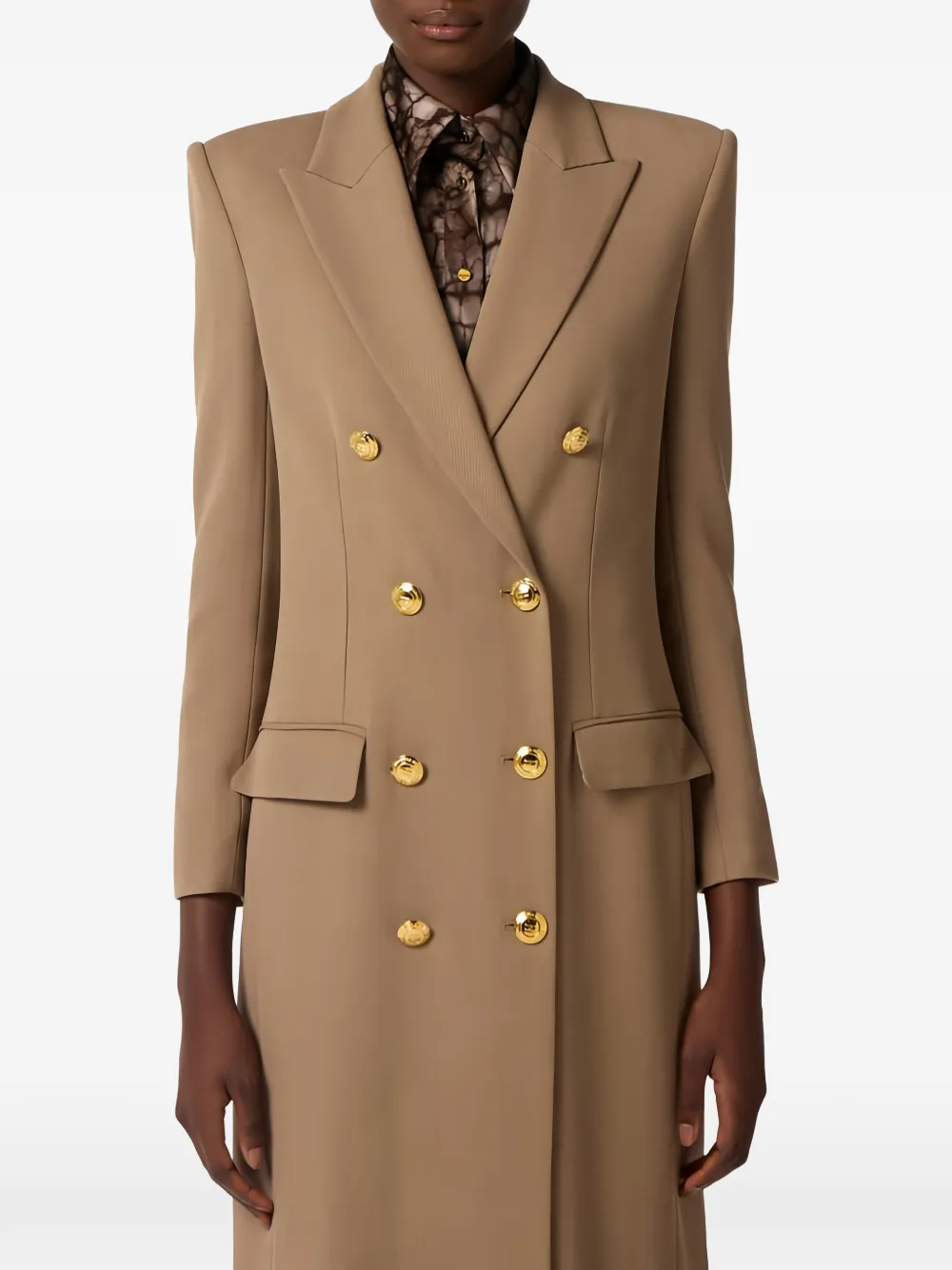 Elisabetta Franchi Mantel met dubbele rij knopen Bruin