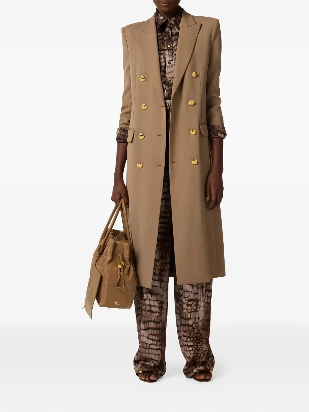 Elisabetta Franchi Mantel met dubbele rij knopen Bruin