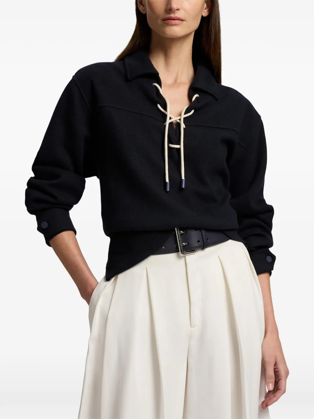 Ralph Lauren Collection Sweater met veters en kraag Blauw