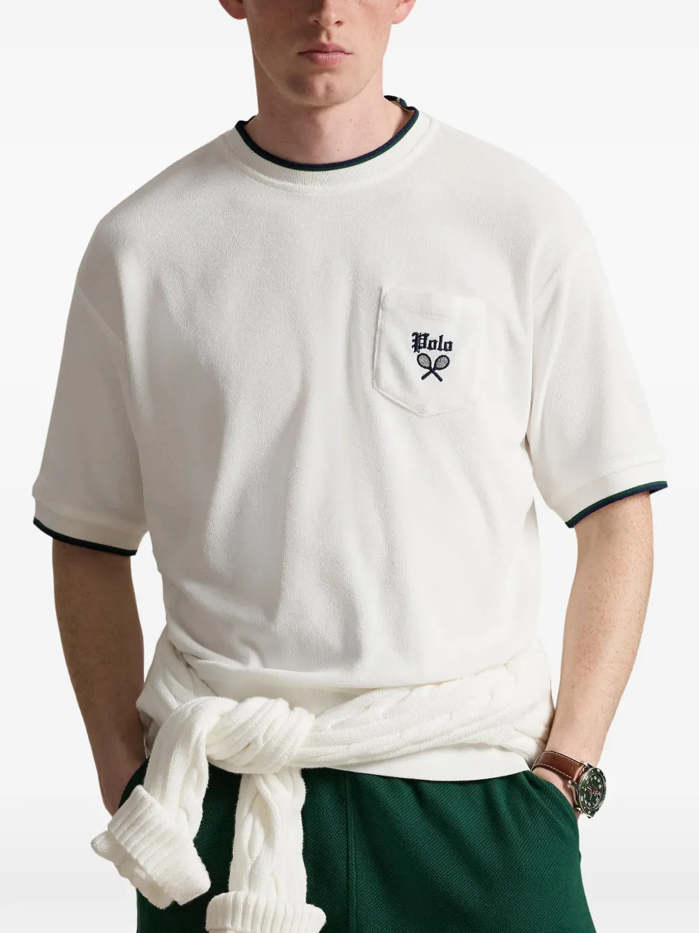 Polo Ralph Lauren Ruimvallende badstof sweater met korte mouwen Wit