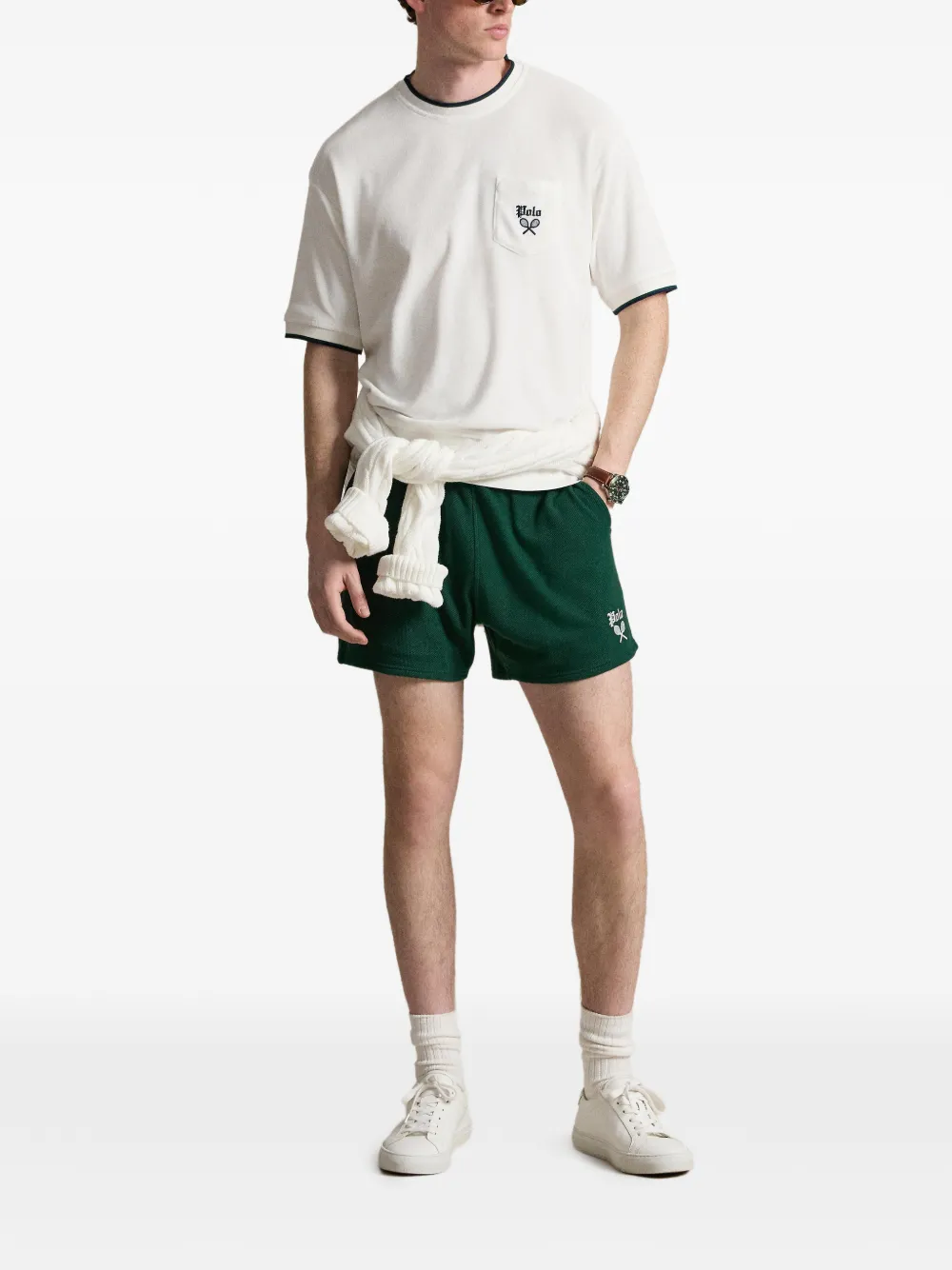 Polo Ralph Lauren Ruimvallende badstof sweater met korte mouwen Wit