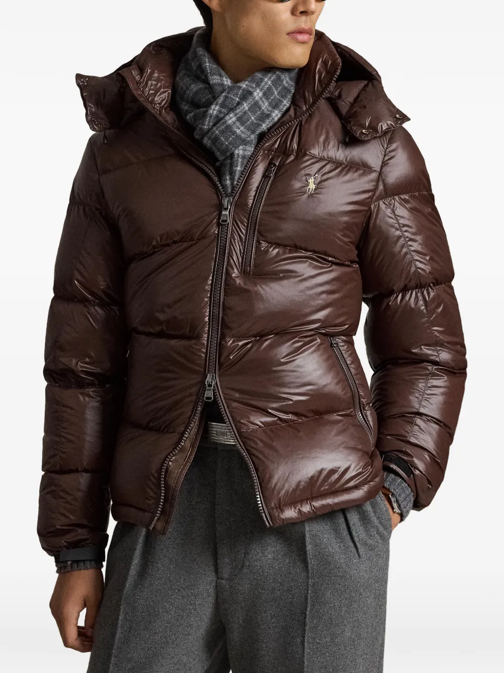 Polo Ralph Lauren The Gorham donsjack met glanzende afwerking Bruin