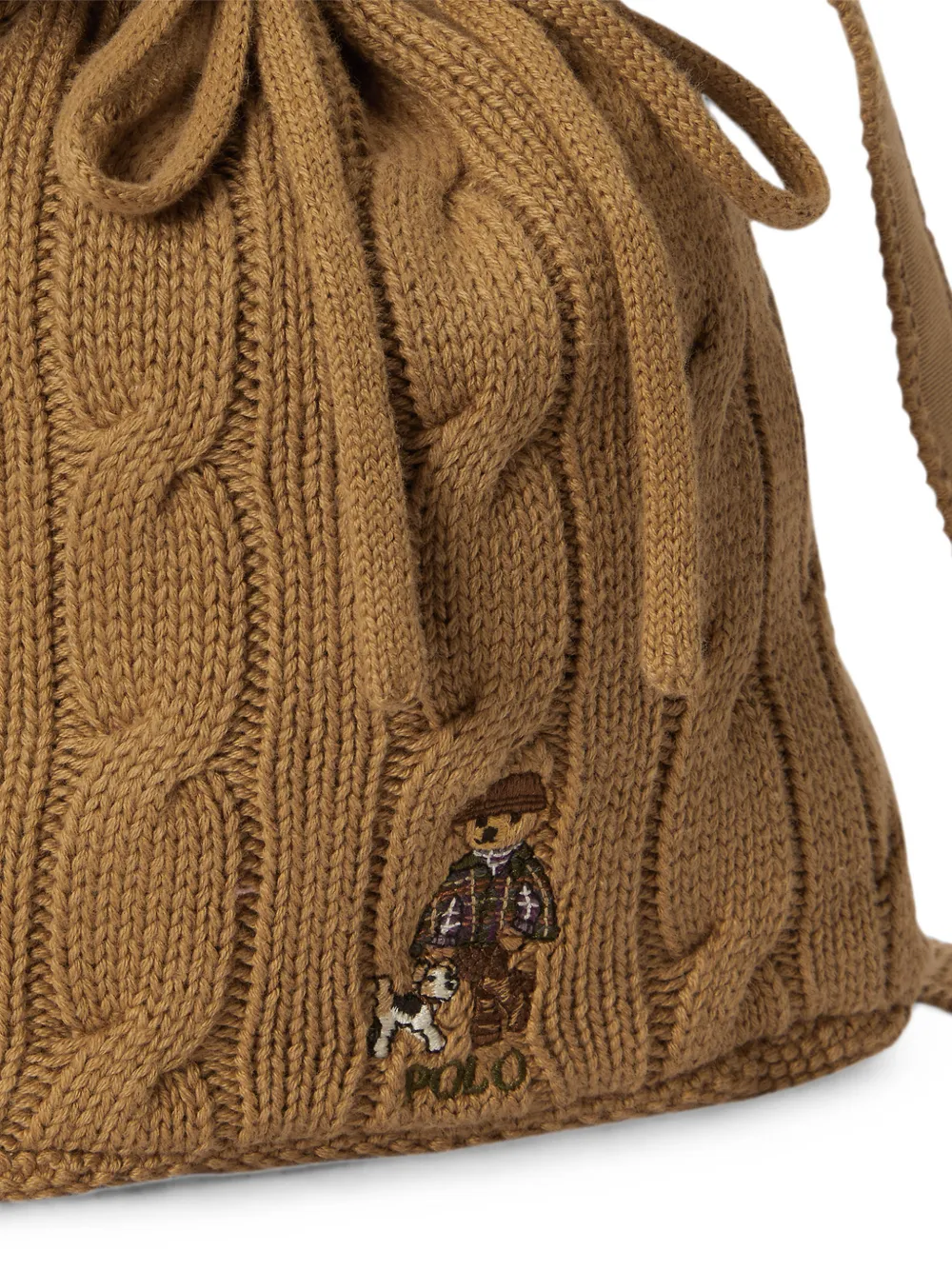 POLO RALPH LAUREN KIDS Polo Bear kabelgebreide bucket-tas Bruin