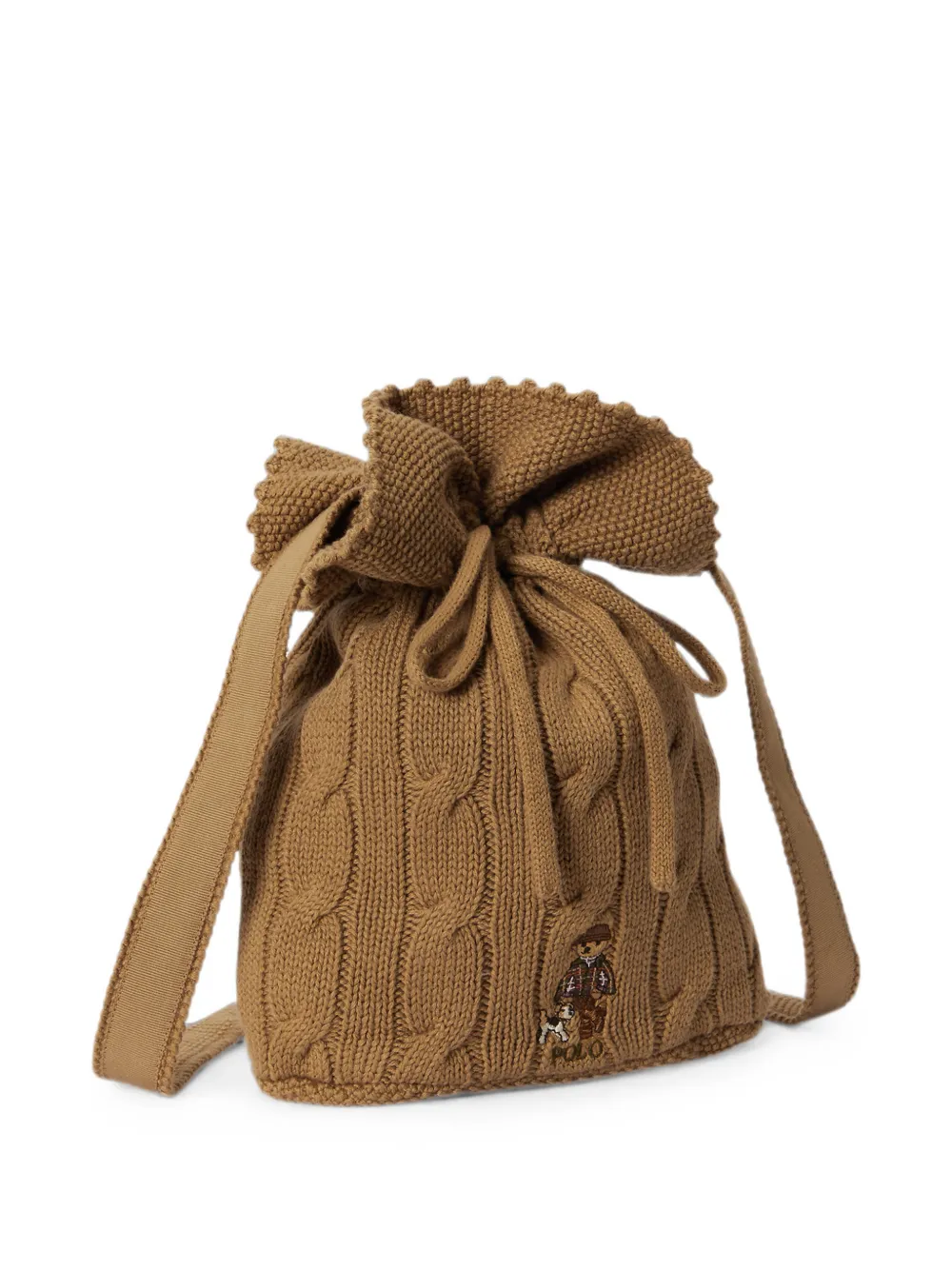 POLO RALPH LAUREN KIDS Polo Bear kabelgebreide bucket-tas Bruin