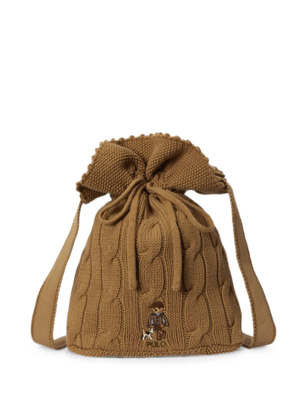 POLO RALPH LAUREN KIDS Polo Bear kabelgebreide bucket-tas Bruin