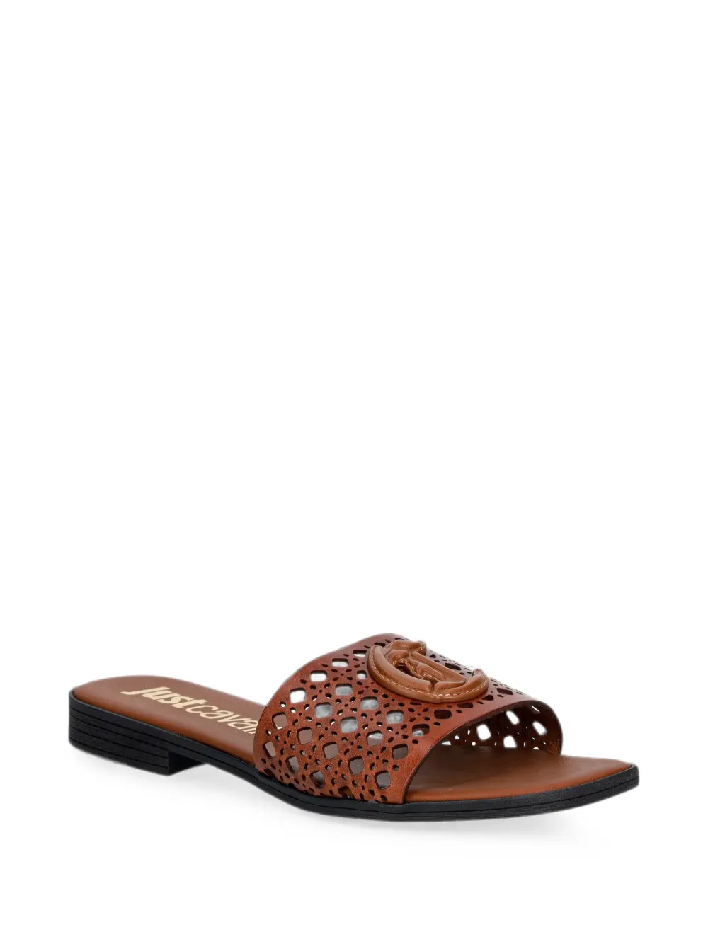 Just Cavalli laser-cut logo-plaque sandals Bruin