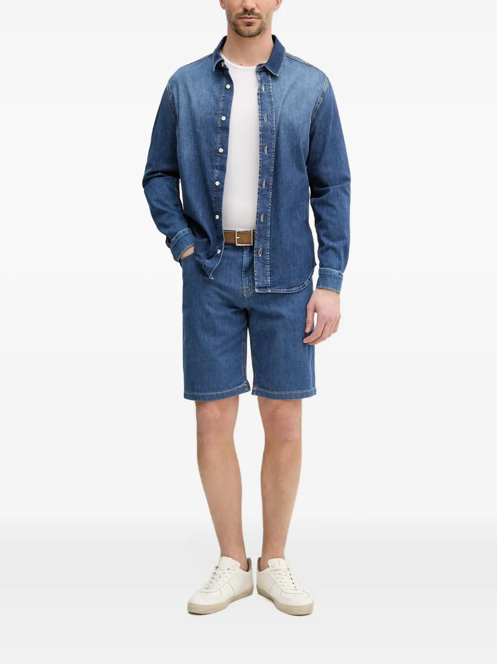 Joop! Mabrouk logo-patch denim shorts Blauw
