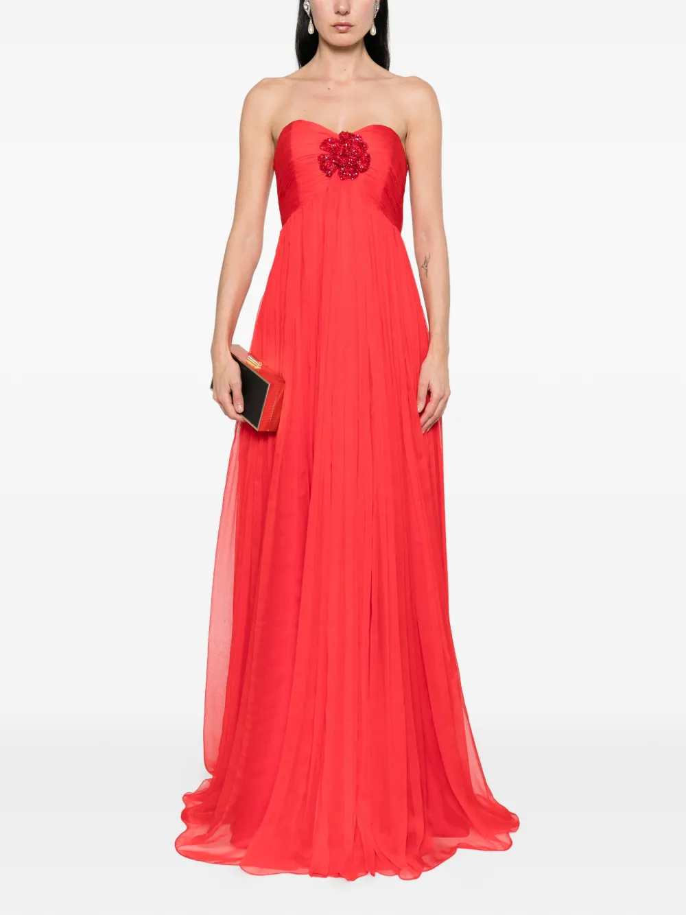  M.marquise Ines Flower-appliqué Maxi Dress - Red 