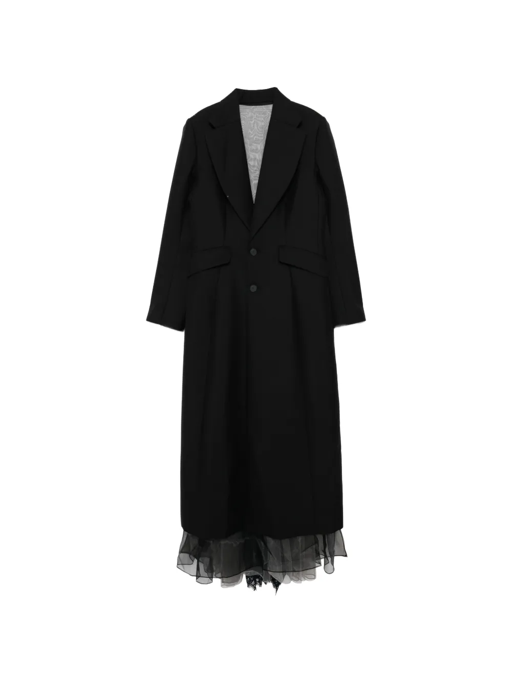 Quetsche tulle-trim single-breasted coat - Nero