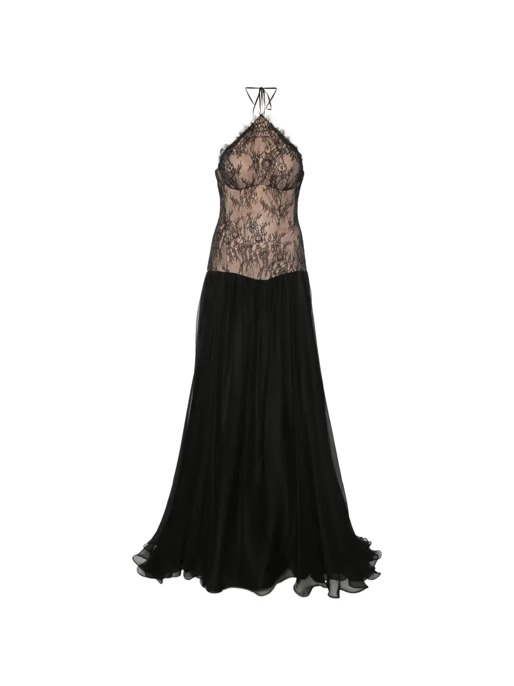 M.Marquise Selena lace halterneck maxi dress - Black