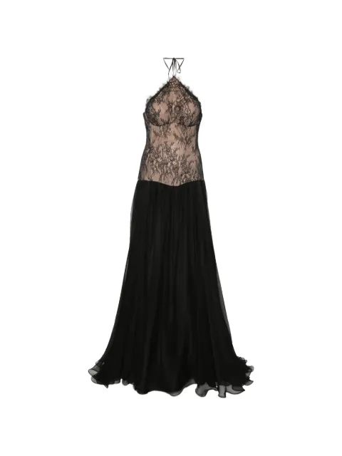 M.Marquise Selena lace halterneck maxi dress