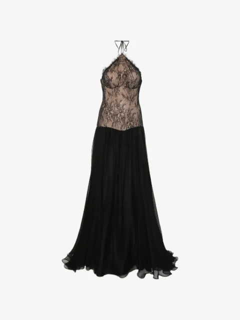 M.Marquise Selena lace halterneck maxi dress