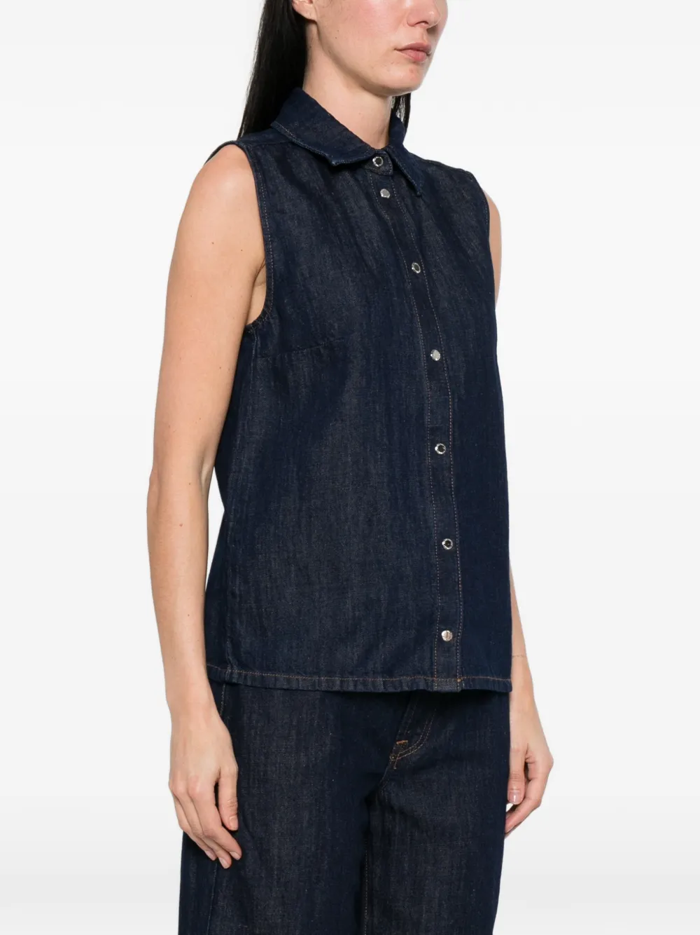  7 For All Mankind Snap-button Sleeveless Shirt - Blue 