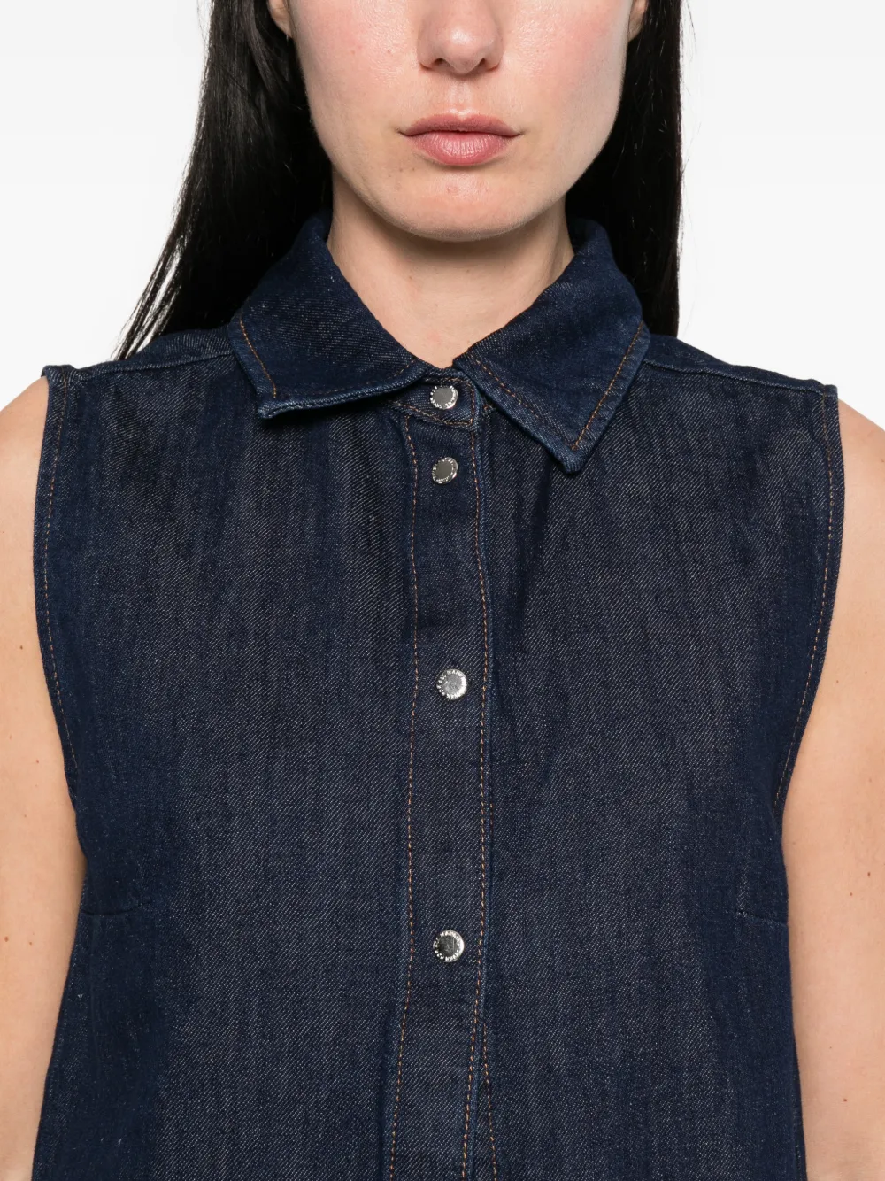 7 For All Mankind Mouwloze blouse met drukknoop Blauw