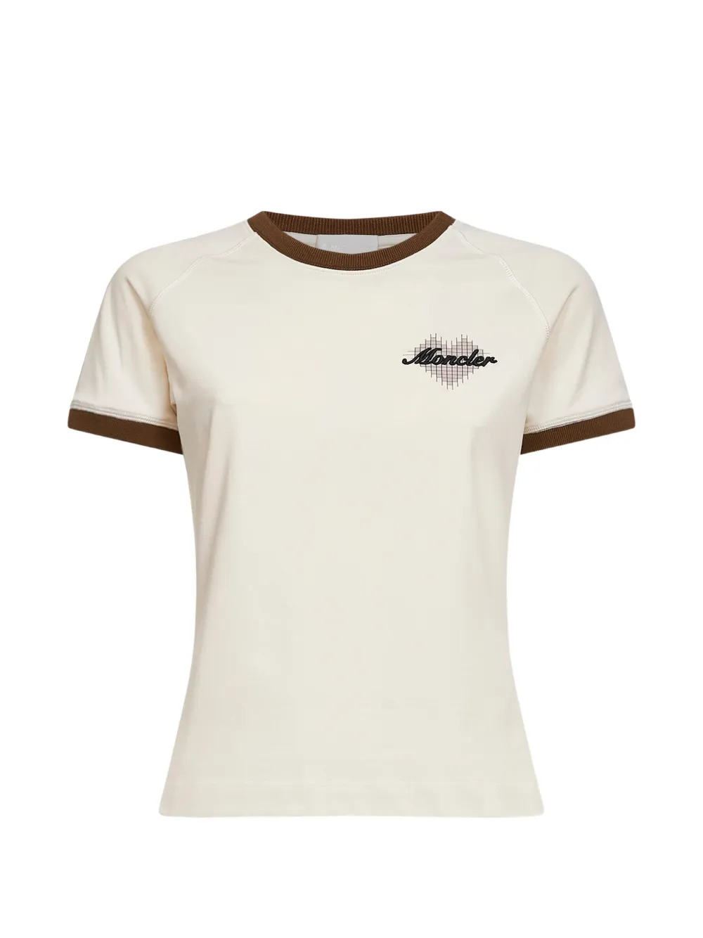 Moncler T-shirt met geribbelde hartprint Beige