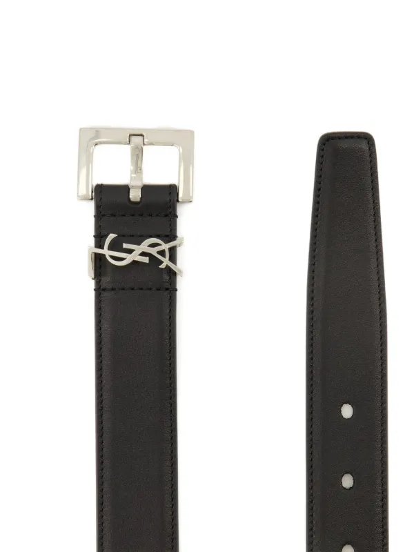 Saint Laurent Cassandre Leather Belt | Black | FARFETCH