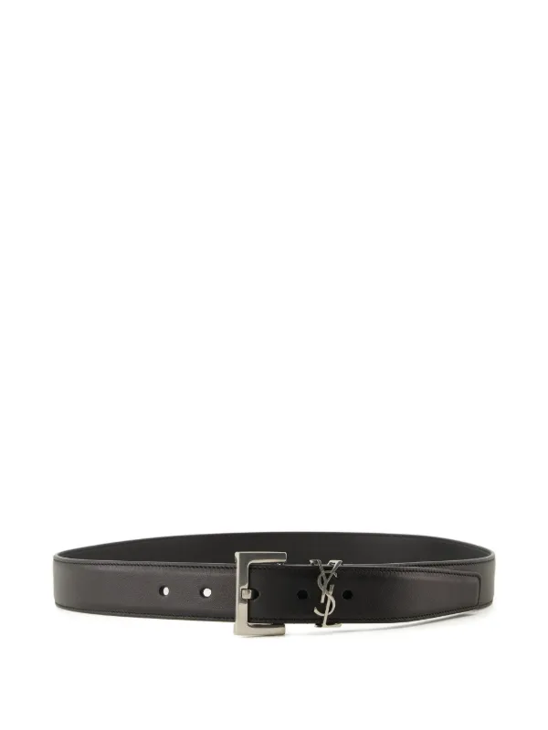 Saint Laurent Cassandre Leather Belt | Black | FARFETCH