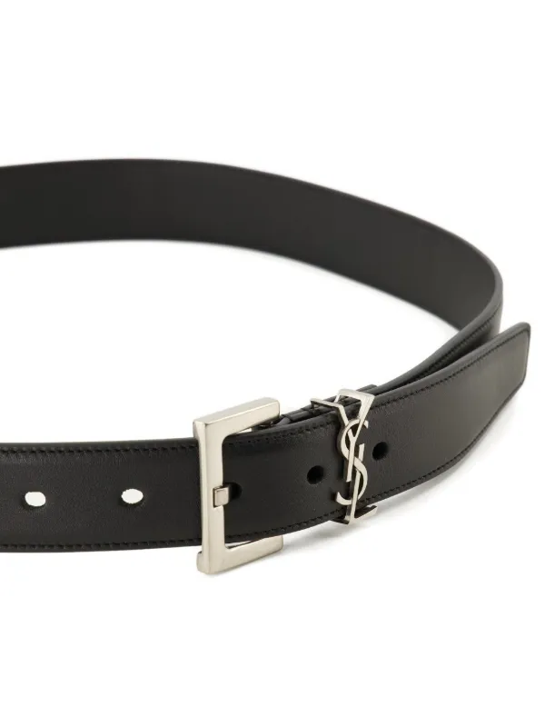 Saint Laurent Cassandre Leather Belt | Black | FARFETCH