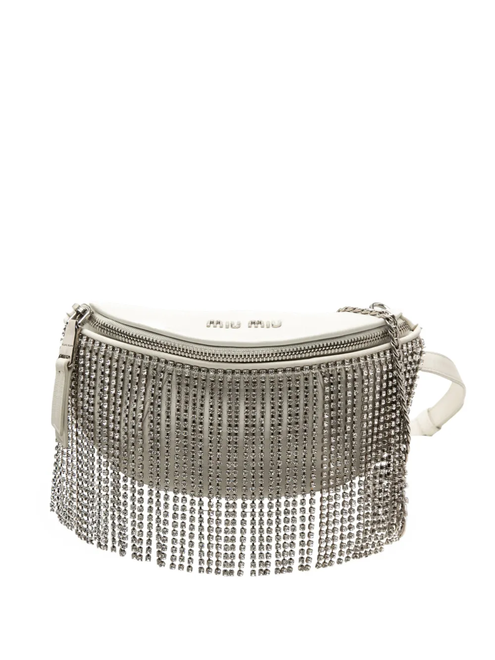 Pre-owned Miu Miu 2010-2025 Nappa Crystal Fringe Convertible Belt Bag Satchel In White