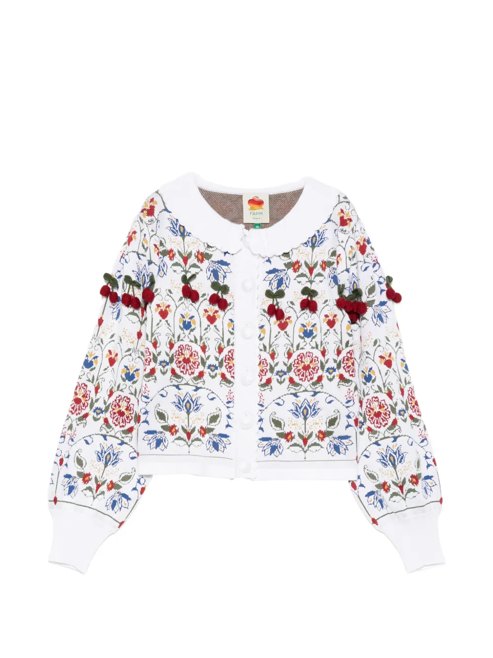 FARM Rio cherry-appliqué cardigan - Bianco