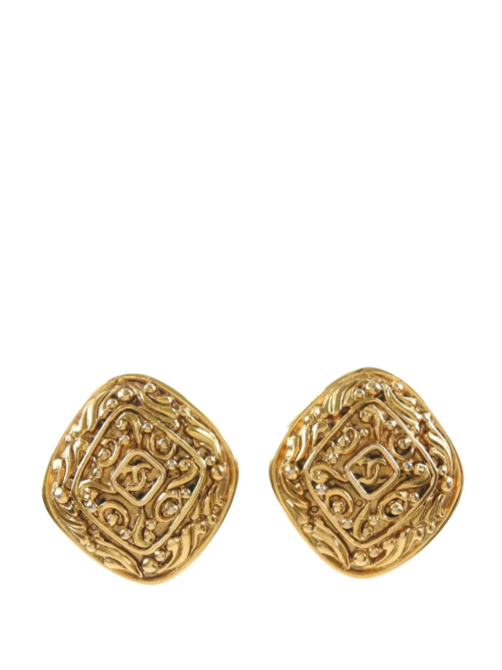 CHANEL Pre-Owned 1970-1980 CC Gold Plated Diamond Clip On Earrings costume earrings - Oro