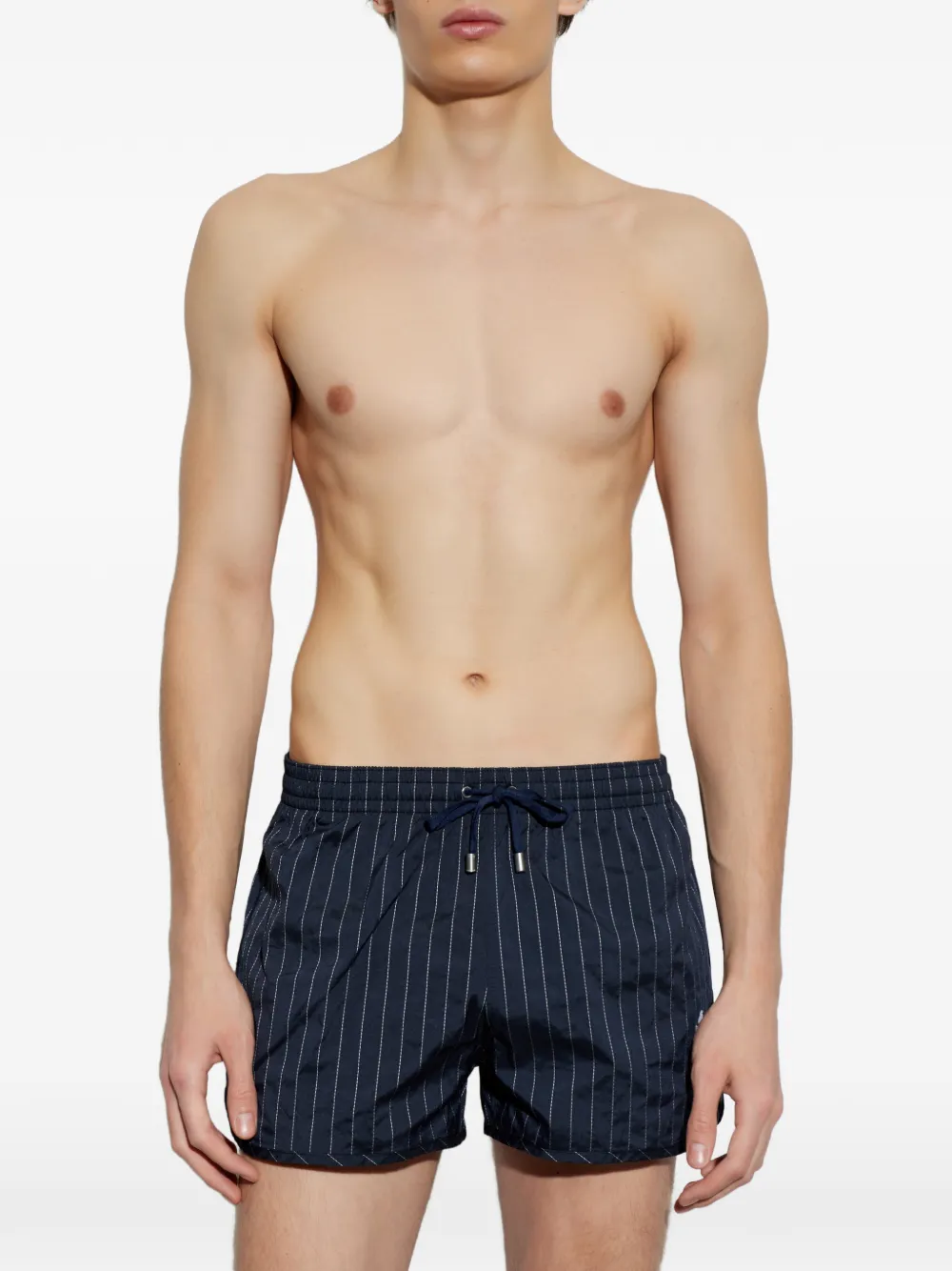  Balmain Pinstripe Drawstring Swim Shorts - Blue 