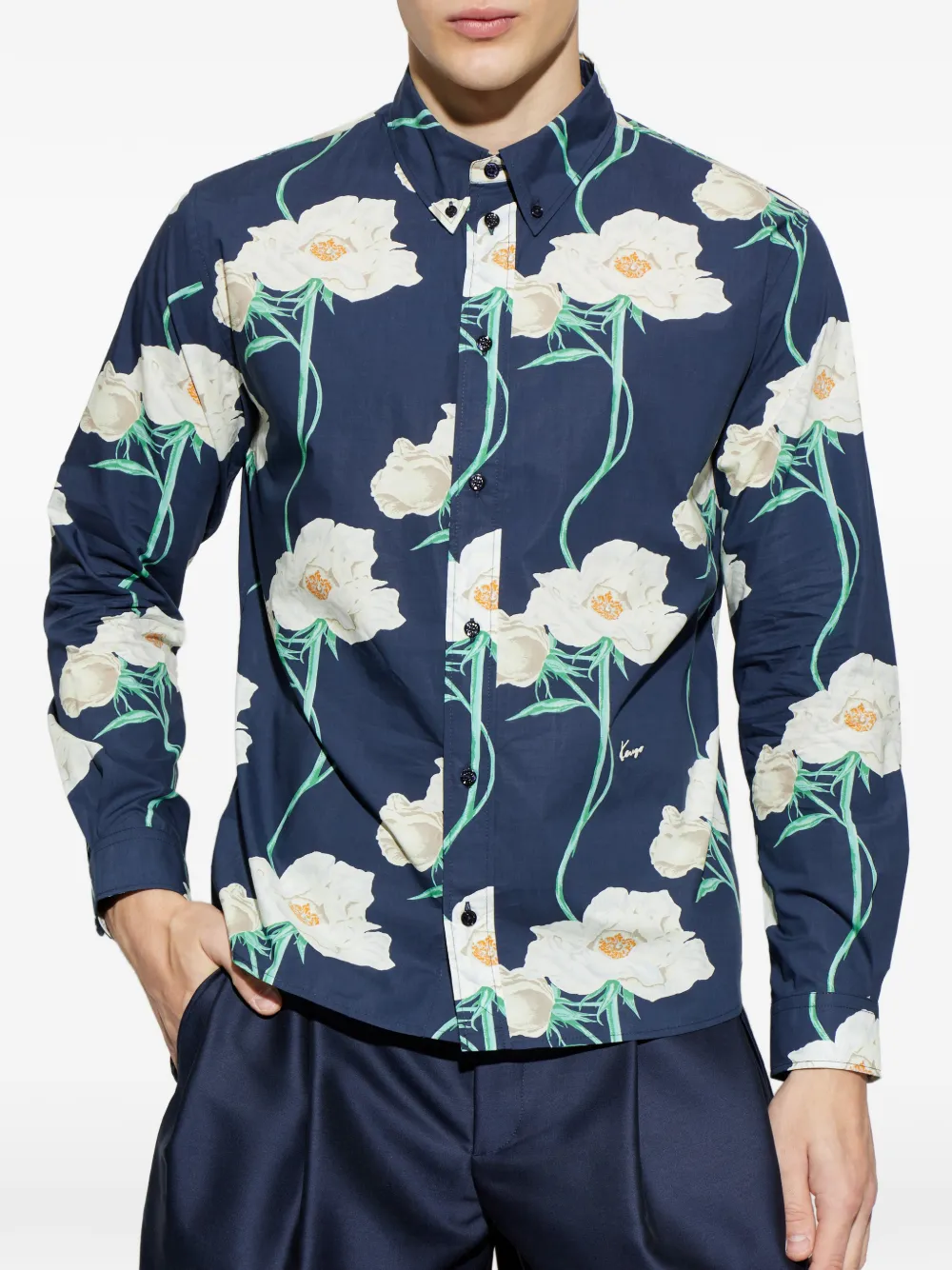  Kenzo Floral Print Shirt - Blue 