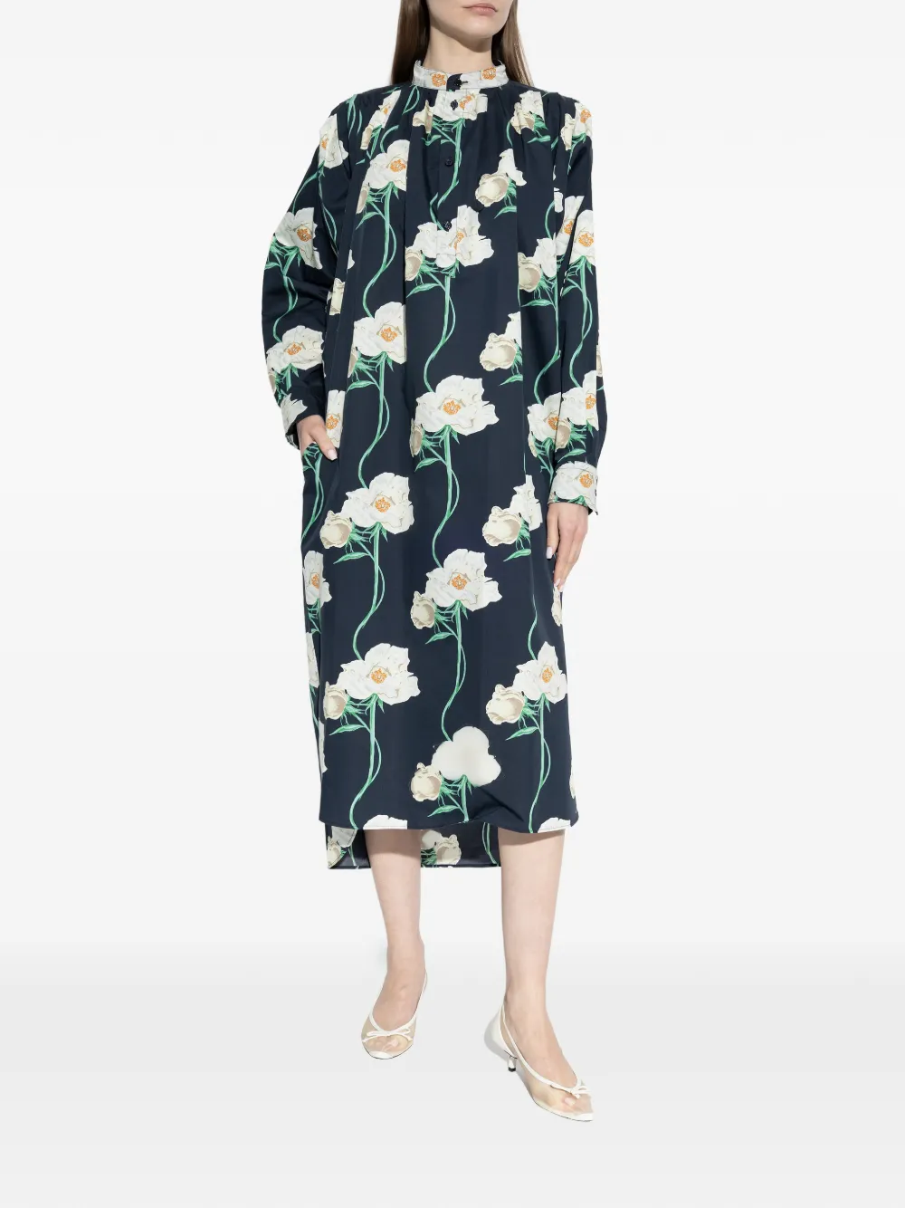 Kenzo Jurk met knoop en bloemenprint Blauw