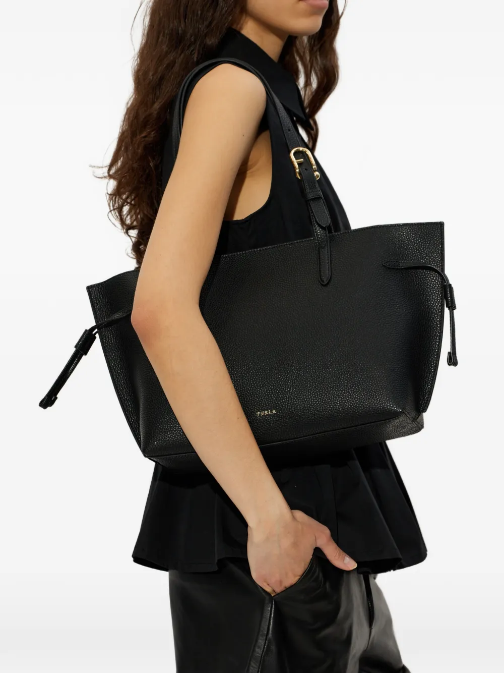 Furla Ava grote leren shopper Zwart