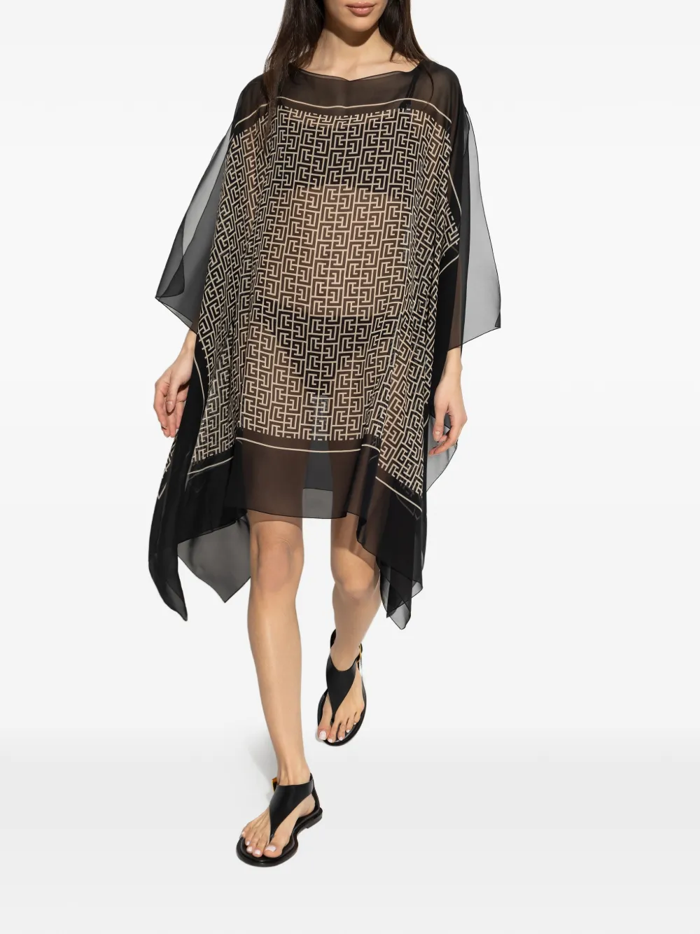  Balmain Geometric-print Beach Dress - Black 