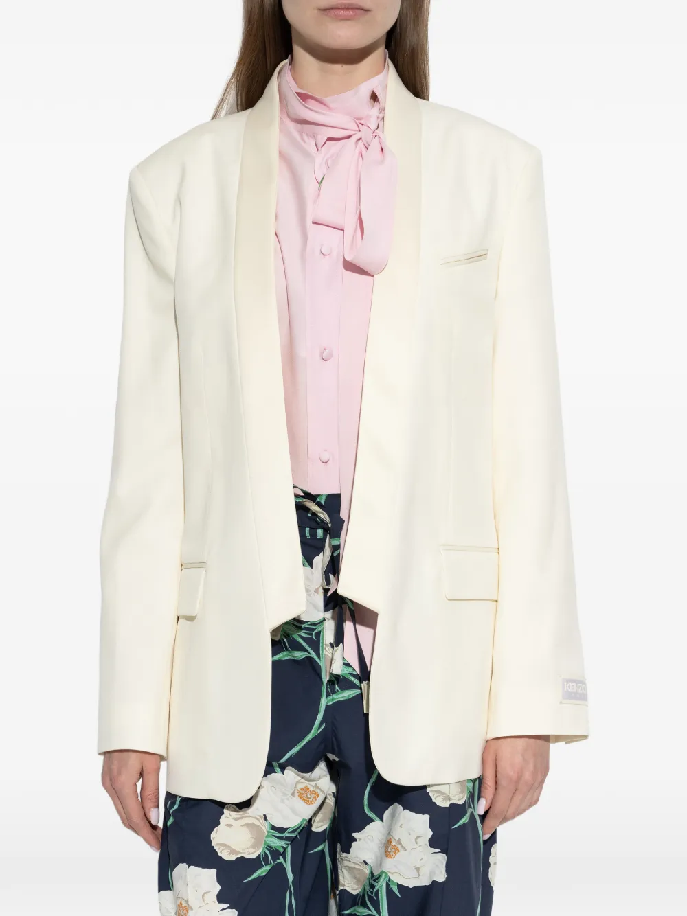  Kenzo Shawl Lapel Pocket Blazer - Neutrals 