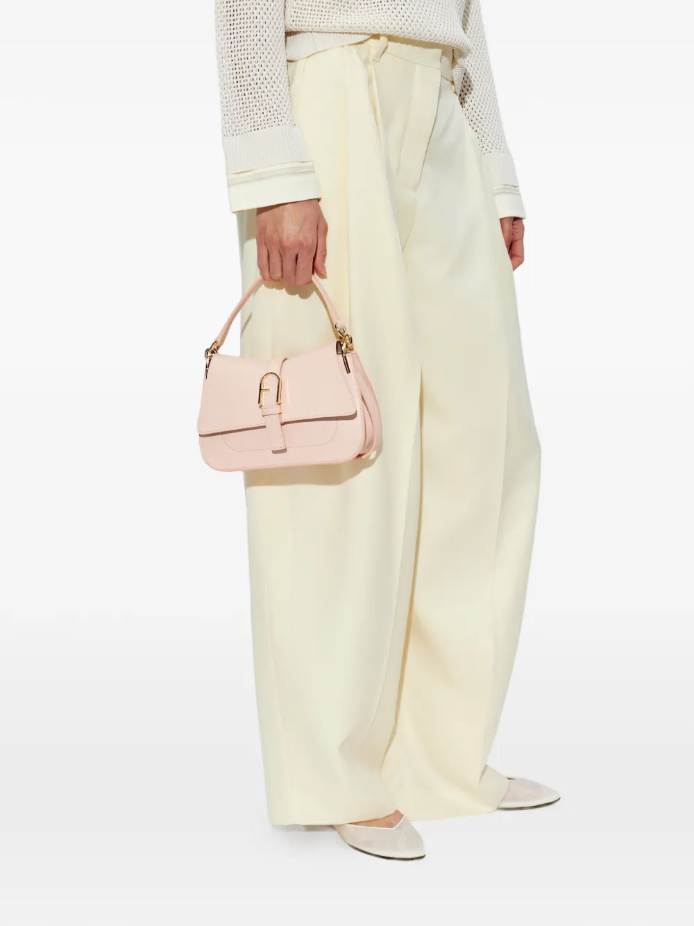 Furla Flow leren mini-shopper met gesp Roze