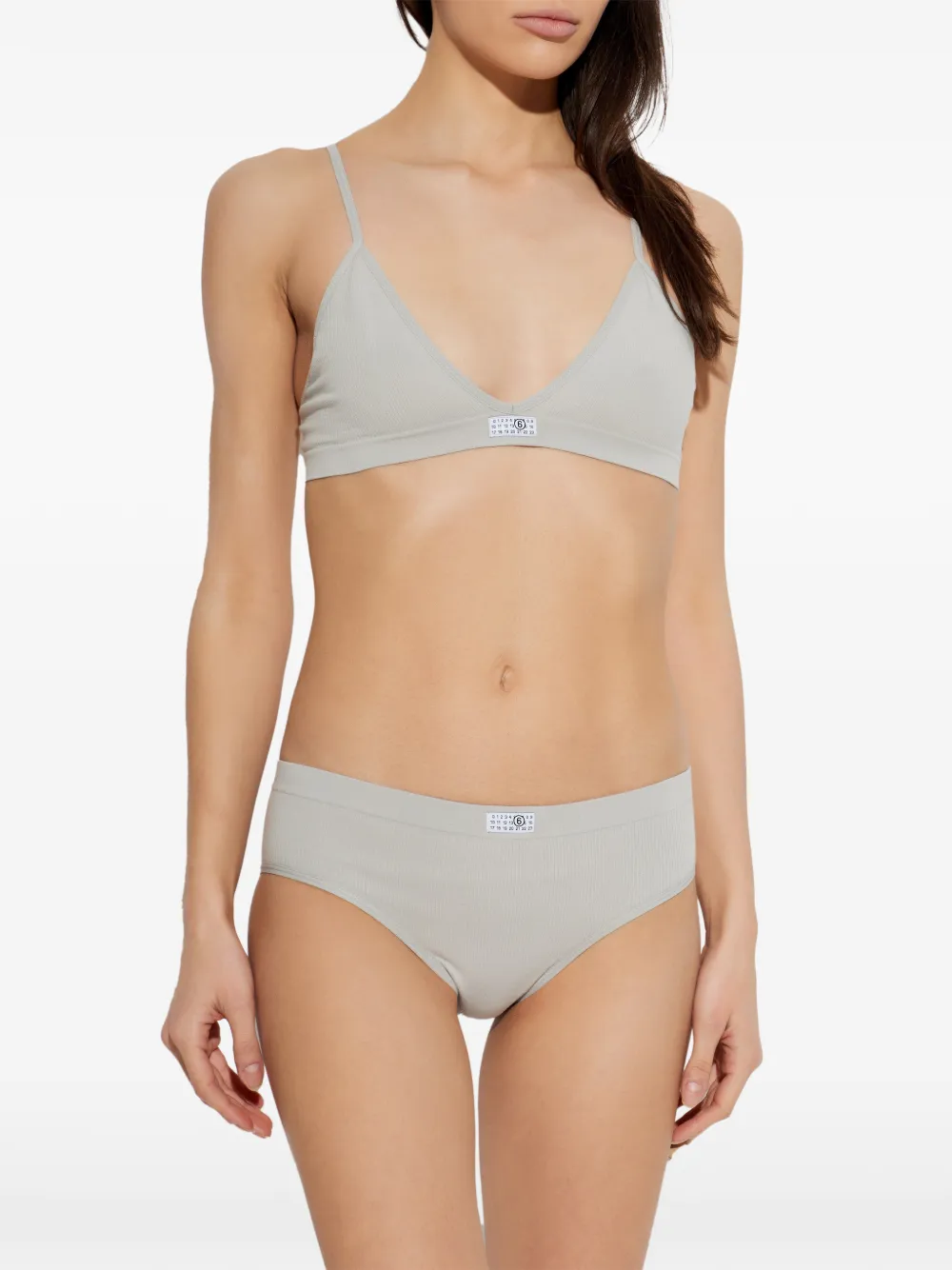  Mm6 Maison Margiela Label Ribbed Bra - Neutrals 