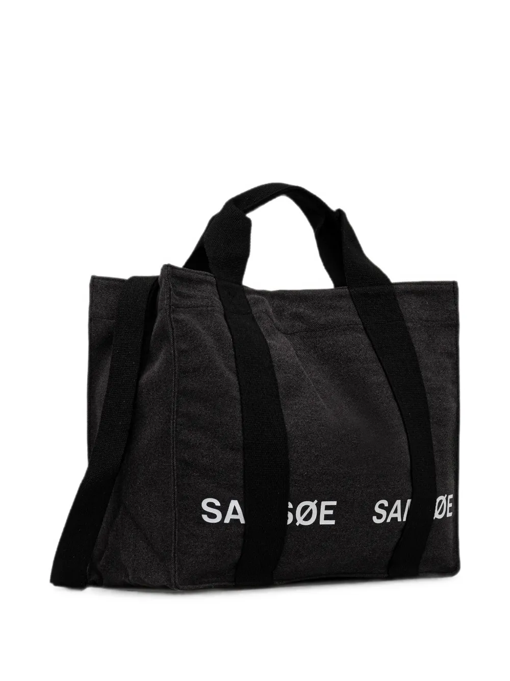 SAMSOE Salucas canvas shopper met logoprint Grijs