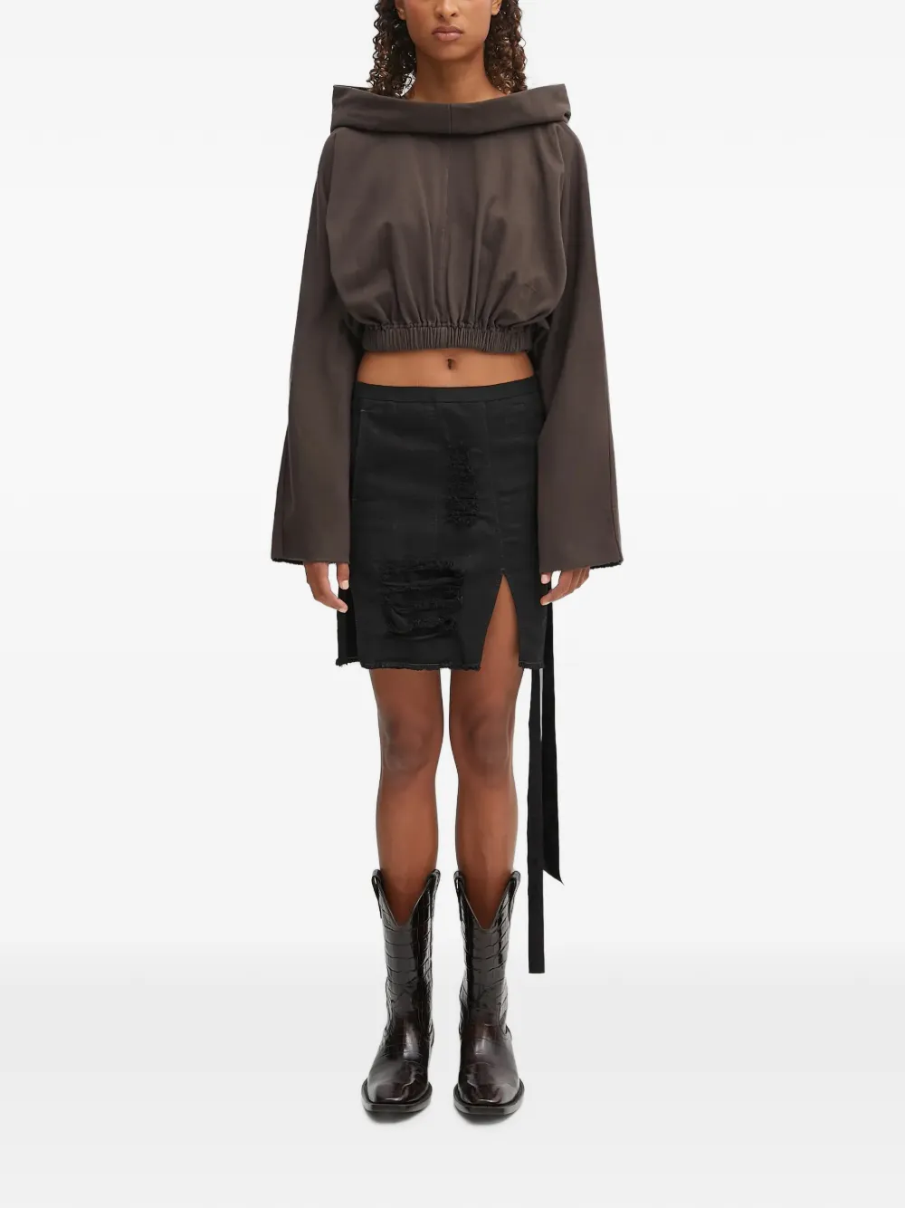 Rick Owens DRKSHDW Cropped hoodie met brede kraag Bruin