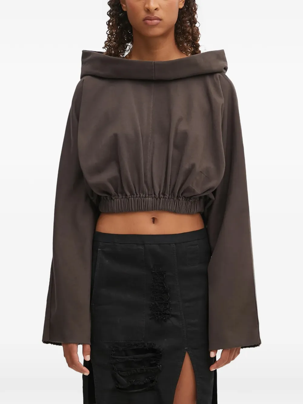 Rick Owens DRKSHDW Felpa crop con cappuccio - Marrone