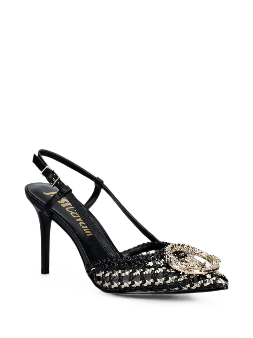 Just Cavalli woven logo-plaque pumps Zwart