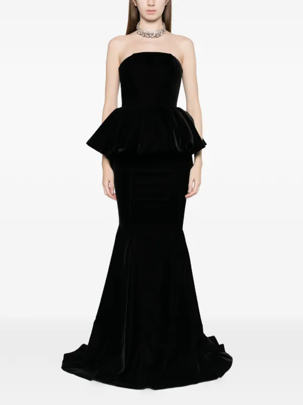 M.Marquise Maria Strapless Peplum Maxi Dress | Black | FARFETCH GE