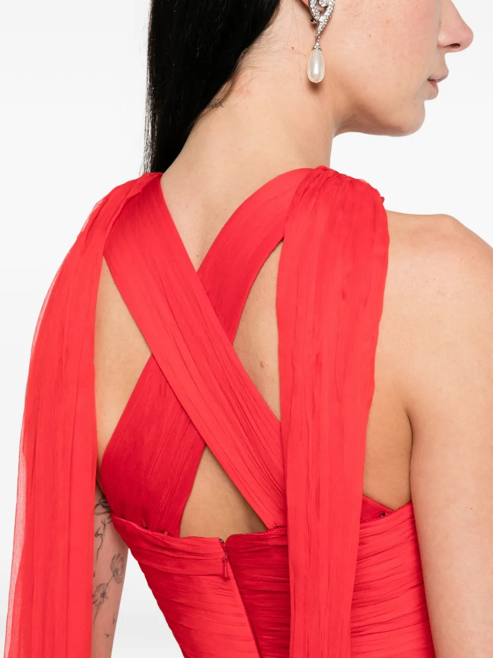 M.Marquise Mayla maxi-jurk met halternek en gedraaid detail Rood