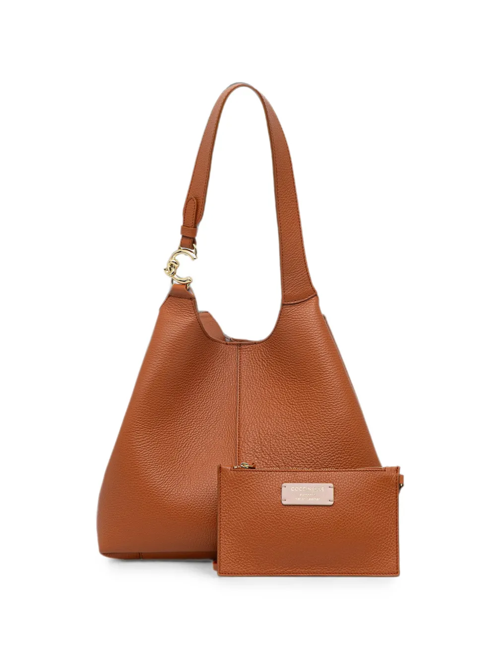Coccinelle C-easy logo-clasp calf leather tote bag - Marrone