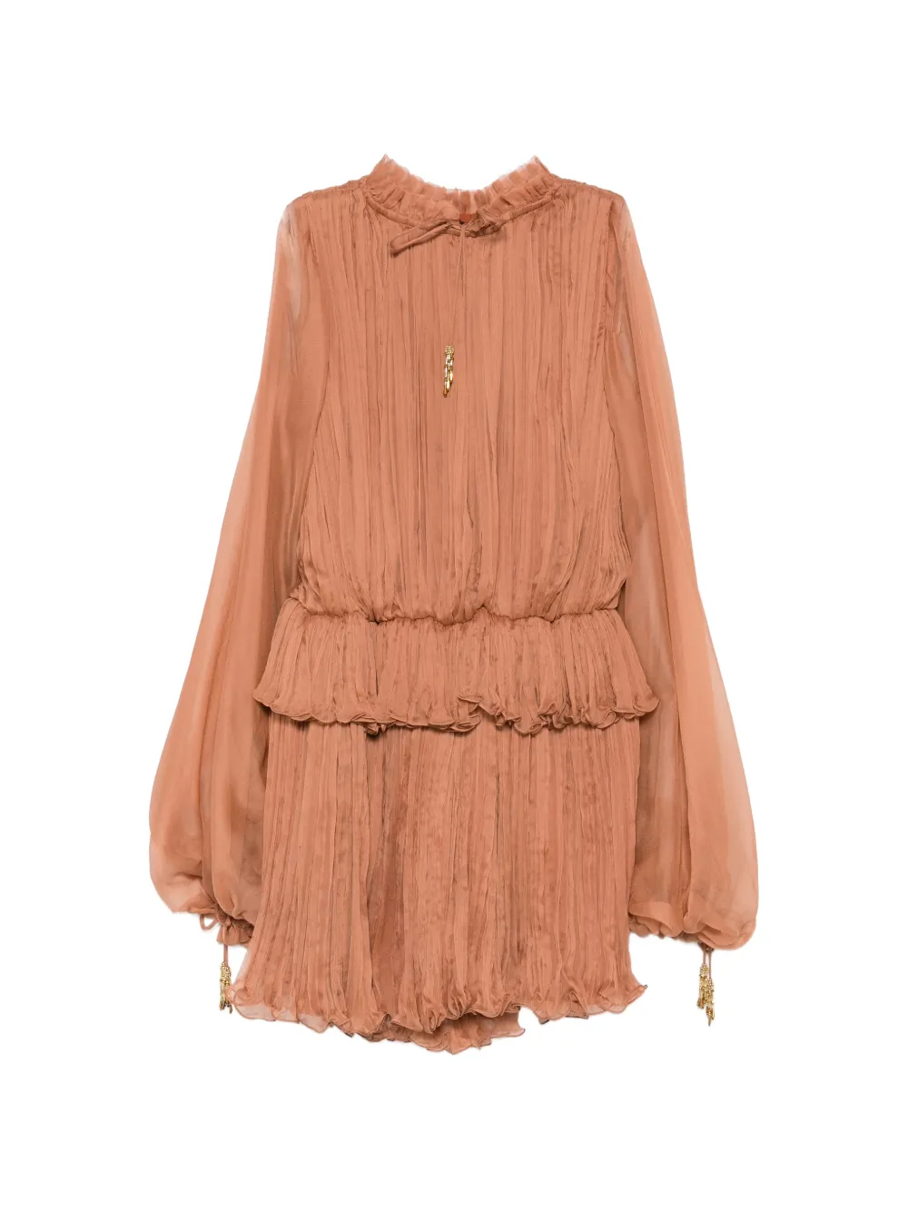 M.Marquise Diana ruffled pleated mini dress - Marrone
