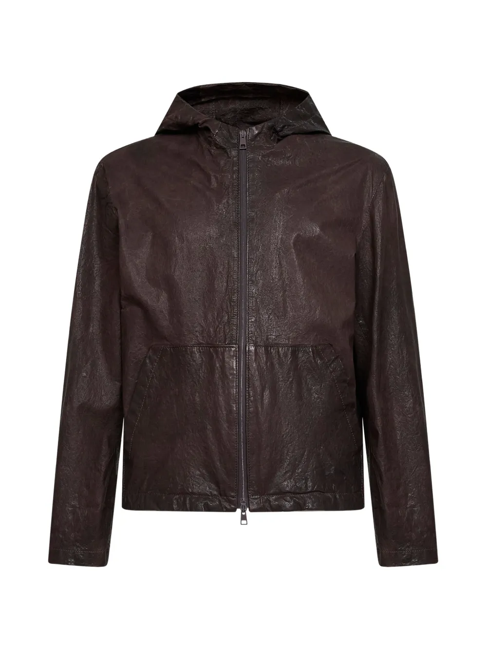 Salvatore Santoro hooded crinkled leather jacket - Marrone