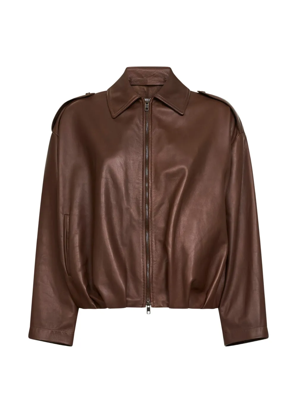 Salvatore Santoro shirt-collar pleated leather jacket - Braun
