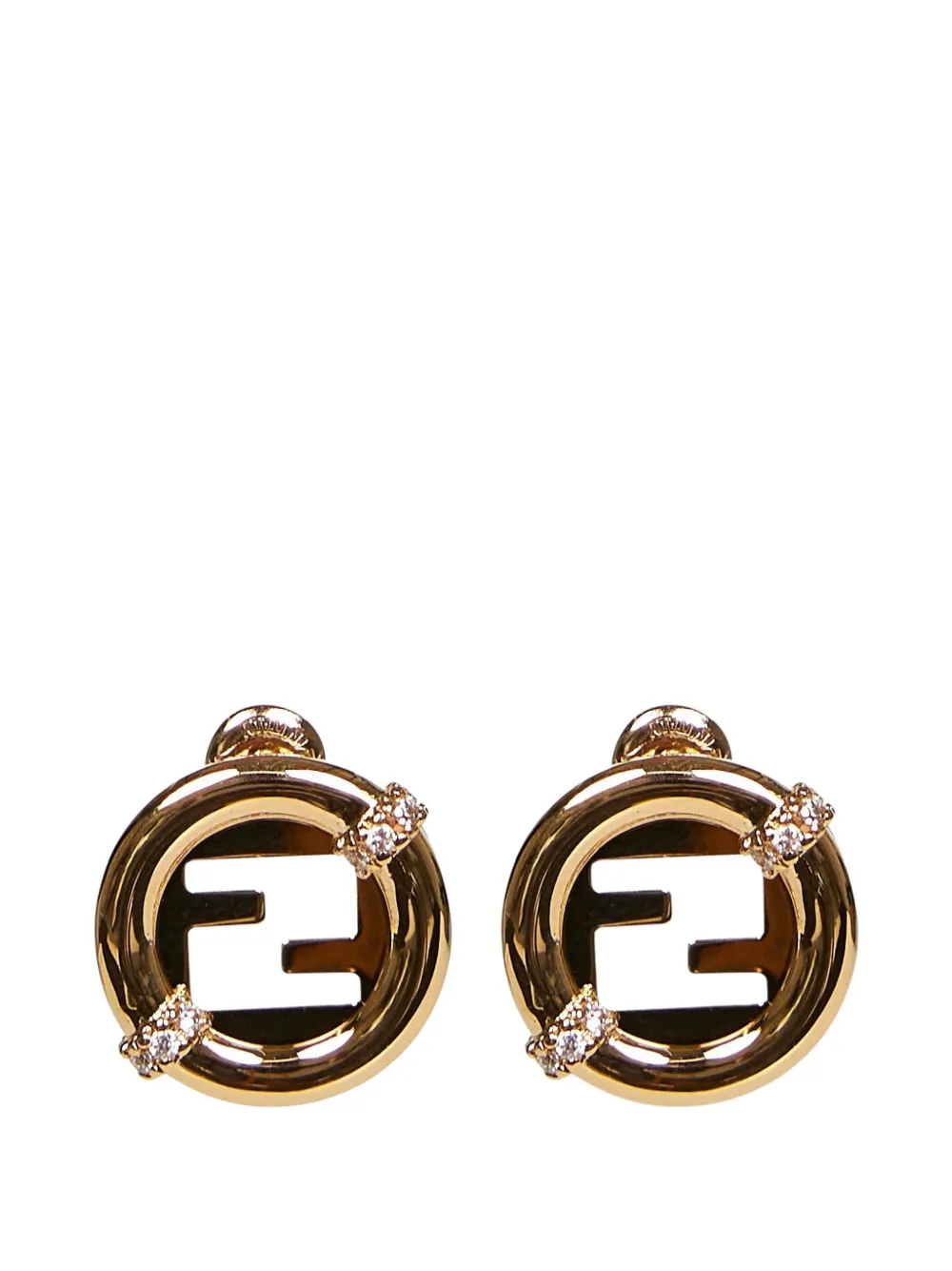 FENDI logo stud crystal earrings - Oro