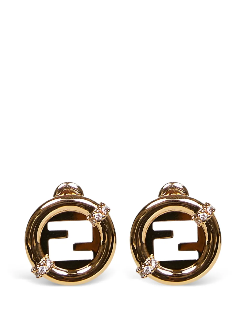 FENDI logo stud crystal earrings - Oro